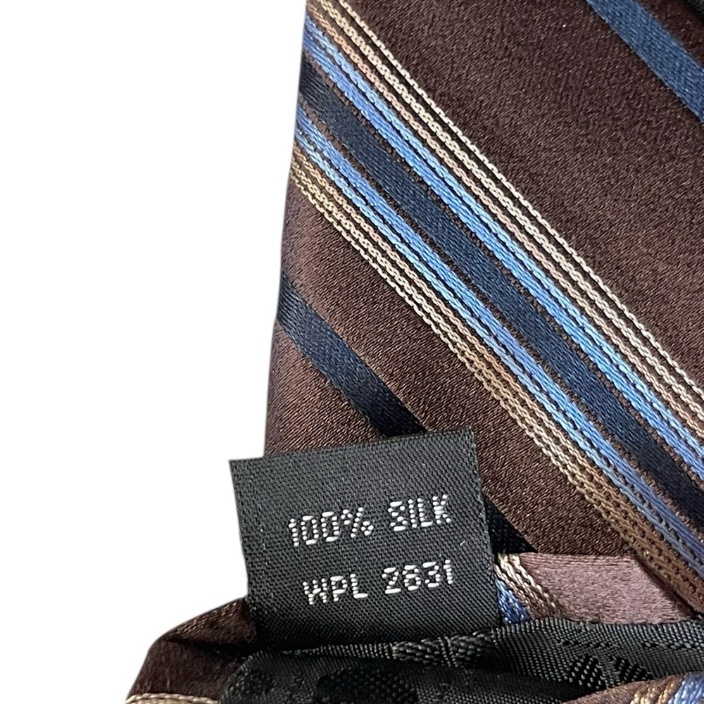 Perry Ellis Portfolio Silk Tie Brown Blue Striped Men’s Neck Tie 100% Silk NWT - Picture 3 of 3